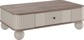 Stolik kawowy Vesper 103x60 cm z szufladą - kaszmir / orzech / czarne uchwyty / nogi kule