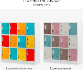 Socjalna szafa skrytkowa BHP do szkół i przedszkoli OLA, 1090 x 1200 x 450 mm, szaro-wielokolorowa