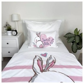 Biała/różowa bawełniana pościel dziecięca do łóżeczka 100x135 cm Bunny "Sweet" – Jerry Fabrics