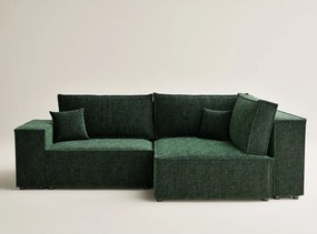 Ciemnozielony rozkładany/ze schowkiem narożnik z tkaniny szenilowej (prawostronny/w kształcie litery L) Tonga – Maison de Rêve