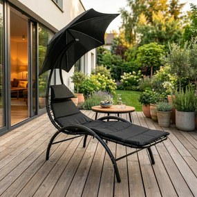 Leżak Ogrodowy z Parasolem CARPA Czarny