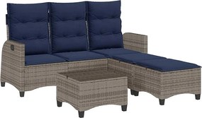 Zestaw mebli ogrodowych 3-częściowy szary rattanowy w kształcie L z grubymi poduszkami i regulowanym oparciem