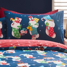 Czerwono-niebieska pościel dziecięca jednoosobowa 135x200 cm Christmas Elves – Catherine Lansfield