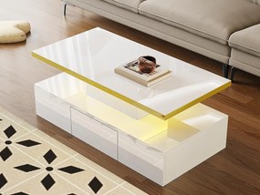 Stolik kawowy z przechowywaniem z LED - błyszczący wygląd - Biały