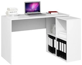 Białe Biurko Komputerowe Narożne Z Regałem F4-G89
