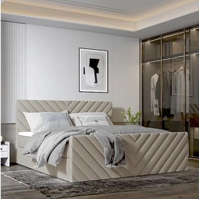 Nowoczesne łóżko tapicerowane TOGO z pojemnikiem na pościel 120x200 cm w tkaninie CENTAUR 3 beżowej