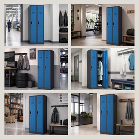 Dwudrzwiowa szafa BHP wąska 60x50x180 cm Kacper 2, antracyt/niebieski