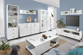 Szafka RTV stojąca LANZA 140 cm do Salonu pod Telewizor 2 Szuflady - Biały