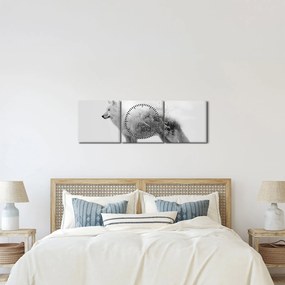 Obraz - Wilk arktyczny odzwierciedla dziki krajobraz (z zegarem) (90x30 cm)