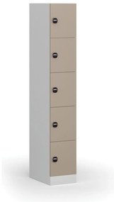 Szafka skrytkowa, 5 schowków, 1850 x 300 x 500 mm, demontaż, zamek RFID, drzwi beżowe