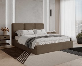 BESILIO Łóżko tapicerowane z pojemnikiem 140x200 Mira - Łóżko slim, łóżko minimalistyczne, stelaż metalowy- Brązowy