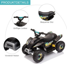 HOMCOM Quad elektryczny 6V dla dzieci z funkcją przód/tył dla dzieci 1,5-3 lata do 20 kg Schwarz | Aosom PL