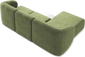 Zielony narożnik z tkaniny szenilowej (lewostronny/z szezlongiem) Lani – Makamii