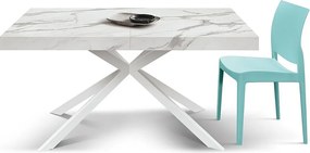 Stół drewniany, białe wykończenie i białe nogi w kształcie litery X, rozkładany 160x90 - 240x90 - CAMAIORE
