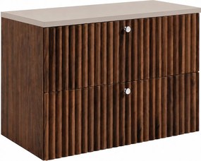 Szafka łazienkowa wisząca z blatem 80, dąb orzech + blat kaszmir, uchwyty w trzech kolorach, 80 x 46 x 58,6 cm