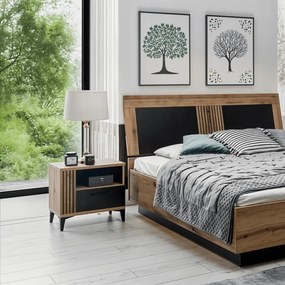 Szafka Nocna z Szufladą do Sypialni DYNAMO 52 cm Dąb evoke / czarny połysk Loft