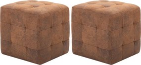 Zestaw 2 Brązowych Pufów 30x30x30 cm z Eko-zamszu Komfortowe i Wytrzymałe Bez Schowka