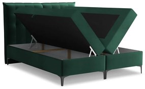 Ciemnozielone łóżko kontynentalne ze schowkiem 160x200 cm Mikana – Makamii