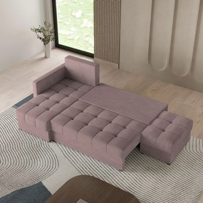 Masseno Narożnik LUMARI z funkcją spania i pojemnikiem na pościel Narozniki L, Rozkładana sofa - Pudrowy róż, KRONOS 27