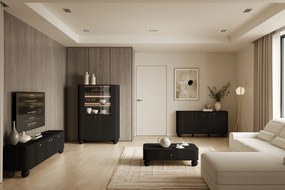 Witryna Vesper 103 cm czterodrzwiowa - czarny / złote uchwyty / nogi kule