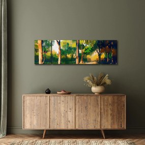 Obraz lasu w letnim słońcu, malarstwo (170x50 cm)