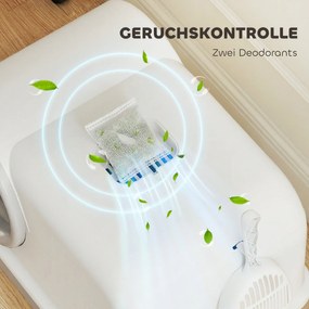 PawHut Kuweta z pokrywą, łopatka, wysuwana taca, 2 wkłady z węglem aktywnym dla kotów do 5 kg 59x39,5x39,5 cm Biały+Szary | Aosom PL