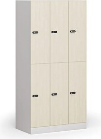 Szafka skrytkowa S1, 6 schowków, 1850 x 900 x 500 mm, zamek mechaniczny z kodem, drzwi laminowane, brzoza