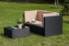 Sofa dwuosobowa ze stolikiem czarny technorattan