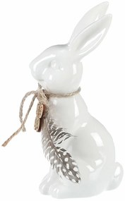 Dekoracja ceramiczna Zając, biała, 7 x 15 x 5 cm
