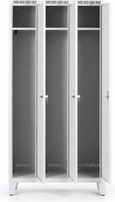 Metalowa szafka ubraniowa S7 na nogach, 3-drzwiowa, 1904 x 900 x 500 mm, demontaż, zamek obrotowy, drzwi niebieskie