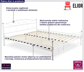 Białe małżeńskie łóżko metalowe 160x200 - Naxo