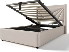 Łóżko 90x200cm z tkaniny lnianej - z portem USB i stelażem na listwy - Beżowe