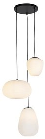 Designerska lampa wisząca czarna 3-światłowa z opalem - HeroDesignerski Oswietlenie wewnetrzne