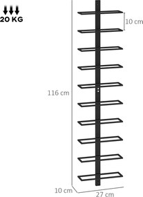 HOMCOM Regał na wino metalowy uchwyt ścienny na 10 butelek do kuchni salonu domowego baru czarny | Aosom PL