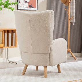 HOMCOM Fotel akcentowy, tapicerowany fotel z futerkiem, poduszka z pianki, fotel typu wingback, Beżowy