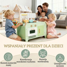 AIYAPLAY zestaw kuchni dla dzieci, MDF, 15 akcesoriów, szafki, 40 cm, od 3 lat, zielony