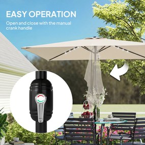 Outsunny Parasol LED Solarny ok. 300 x 200 cm regulowany Parasol Balkonowy z Korbką Pokrowiec UV Ochrona Obracany Kremowy | Aosom PL