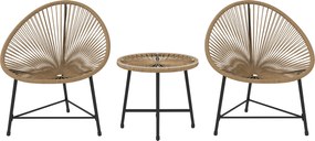 Outsunny 3-częściowy zestaw mebli ogrodowych, 2 krzesła z polirattanu, 1 stolik ze szklanym blatem, stalowa rama, Meble ogrodowe, Jasnobrązowy