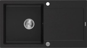 Mexen Leo zlewozmywak granitowy 1-komorowy z ociekaczem 900 x 500 mm, czarny, syfon chrom - 6501901010-77