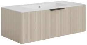 wisząca prążkowana szafka łazienkowa z umywalką do zabudowy - Kolor beżowy - 100 - 100 cm - PALIRO