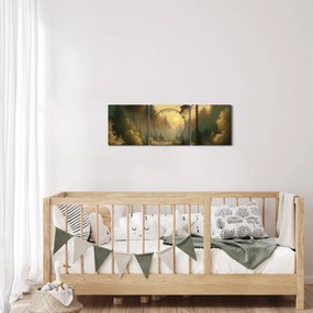 Obraz - Słońce świecące przez las (z zegarem) (90x30 cm)