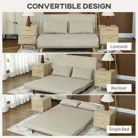 HOMCOM Relaksacyjna Sofa z Funkcją Spania, w zestawie 2 Poduszki, Wygląd Aksamitu, 130 x 78 x 79 cm, Beżowa