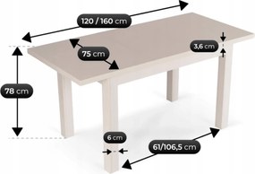 Klasyczny stół rozkładany Skubi 120-160 cm, kaszmir