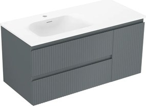 Mexen Rivel szafka łazienkowa 100 cm z umywalką Vela lewą, 2S, 1D, ryflowana, grafit/biała mat - 91A23-10047-3-BBFFF66-W23L01