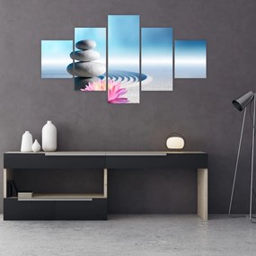 Obraz piasku, lilii i kamieni spa (125x70 cm)