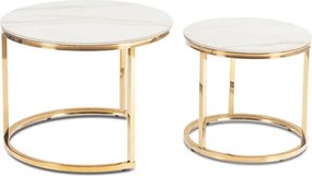 Zestaw Stolików Kawowych MILANO 45 cm/60 cm Biały Marmur/Złoty Glamour