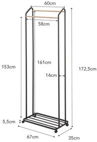Czarny metalowy stojak na ubrania na kółkach Tower – YAMAZAKI