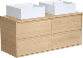 Szafka łazienkowa wisząca z umywalką nablatową podwójną - Okleina dębowa - 120 cm - MILIPAM