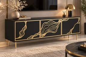 Szafka RTV Gambia 161 cm – nowoczesna, glamour, 3 drzwi, metalowe nóżki