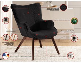 Czarny sztruksowy fotel Niko – Ropez